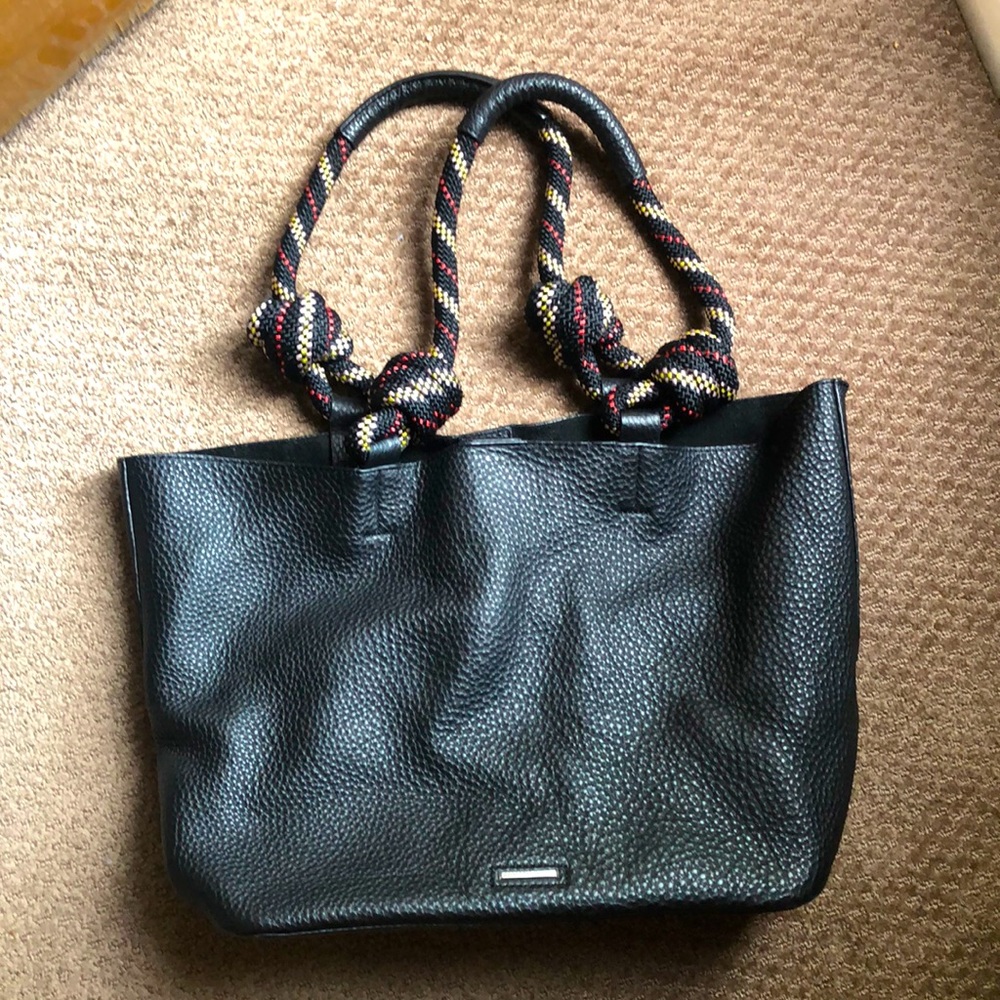 Genuine leather black Rebecca Minkoff tote with rope handles.